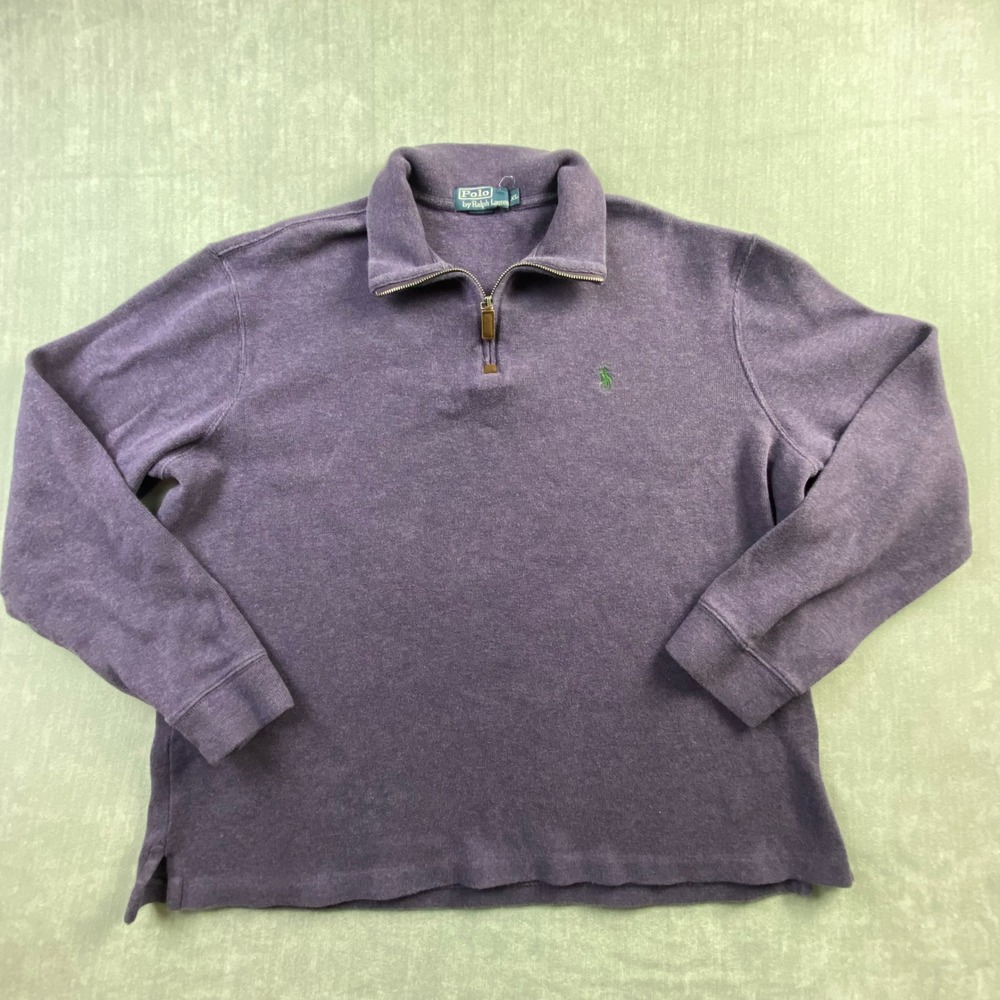 Polo Ralph Lauren Mens XL Purple Quarter Zip Pullover Cotton Knit Sweater Pony